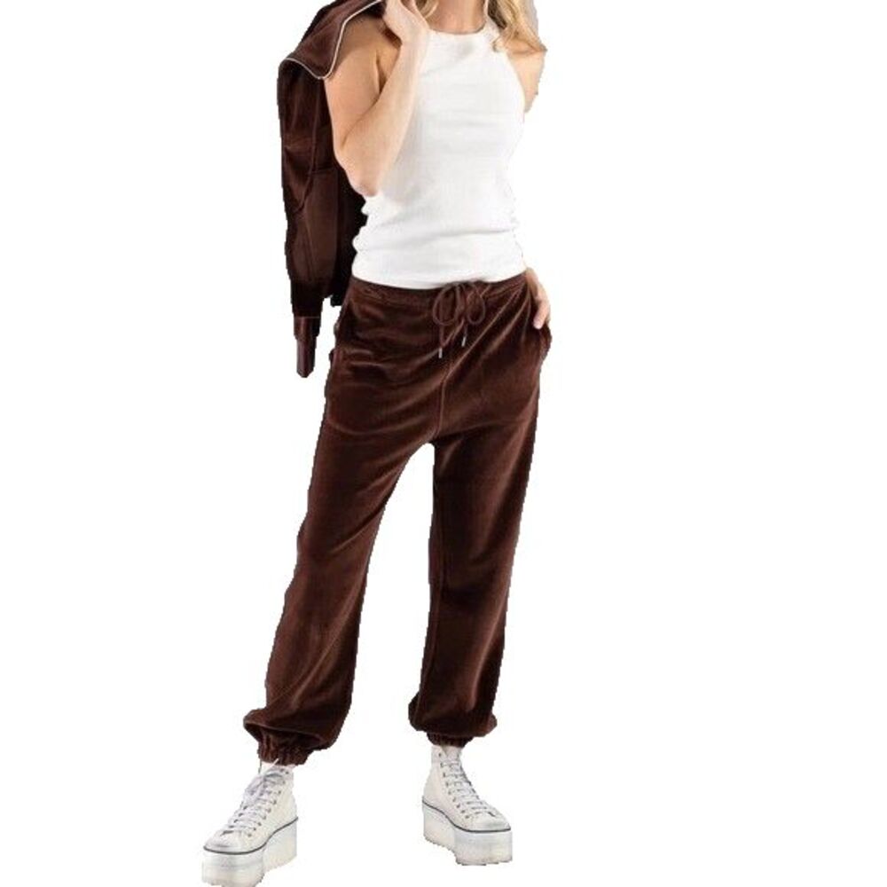 Nili Lotan Women’s Lyvia Velour Jogger Pant size S NWT Mocha Chocolate Brown